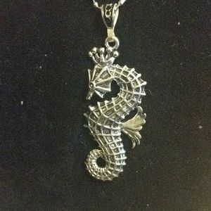 Large Silvertone Seahorse on 20 inch unique chain